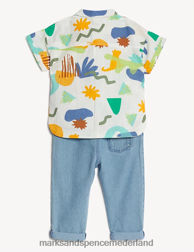 Marks & Spencer Baby 2-delige outfit van puur katoen met abstracte print denimmix kleding N8VZP7396