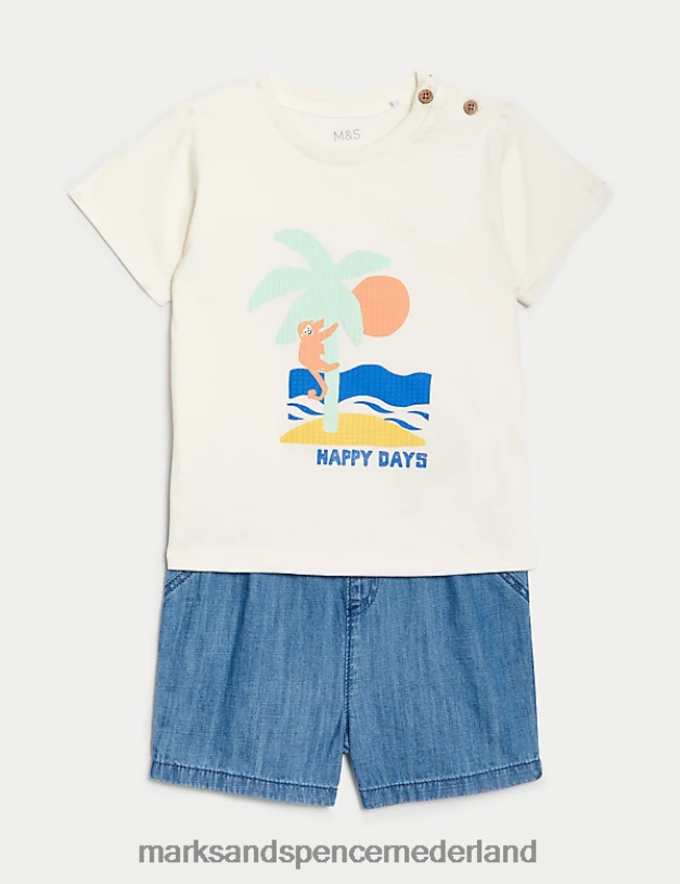 Marks & Spencer Baby 2-delige palmboomoutfit van puur katoen multi kleding N8VZP7370