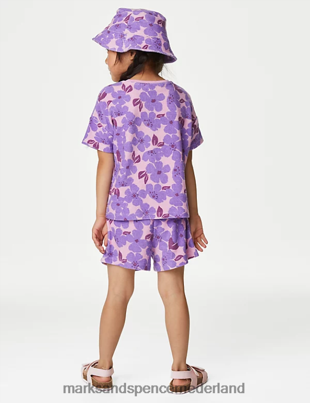Marks & Spencer Baby 3-delige katoenrijke badstof bloemenoutfit paars kleding N8VZP9138
