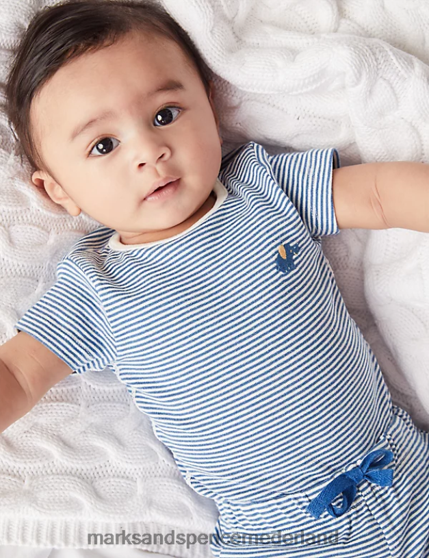Marks & Spencer Baby 3-delige katoenrijke gestreepte outfit donkerblauw mengsel kleding N8VZP7535