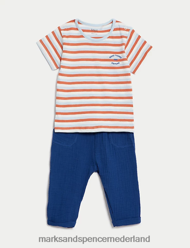 Marks & Spencer Baby Gestreepte outfit van 2 stuks puur katoen multi kleding N8VZP7369