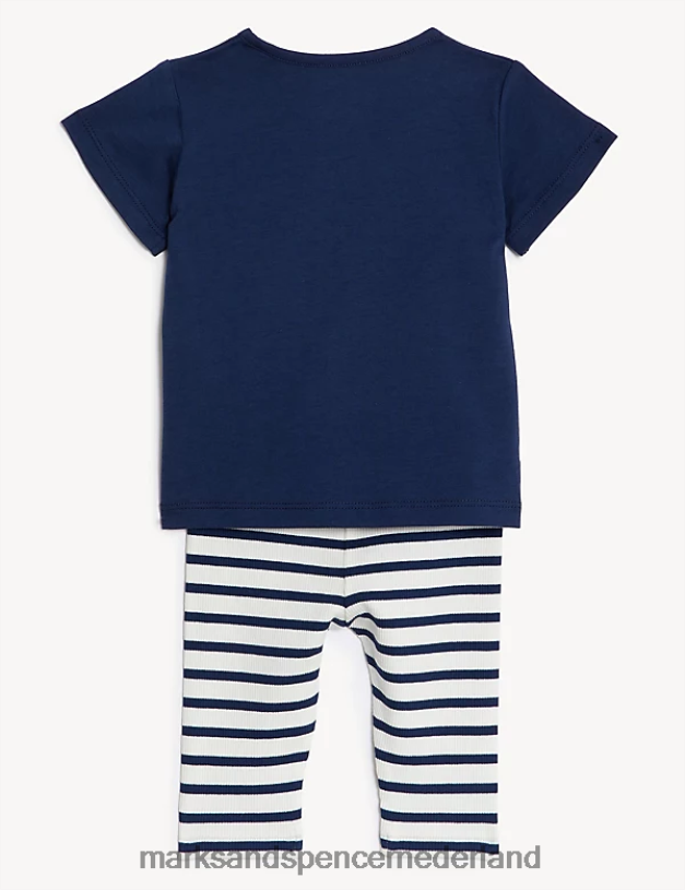 Marks & Spencer Baby katoenen marineblauwe t-shirtoutfit marine mix kleding N8VZP7299