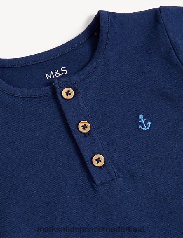 Marks & Spencer Baby katoenen marineblauwe t-shirtoutfit marine mix kleding N8VZP7299