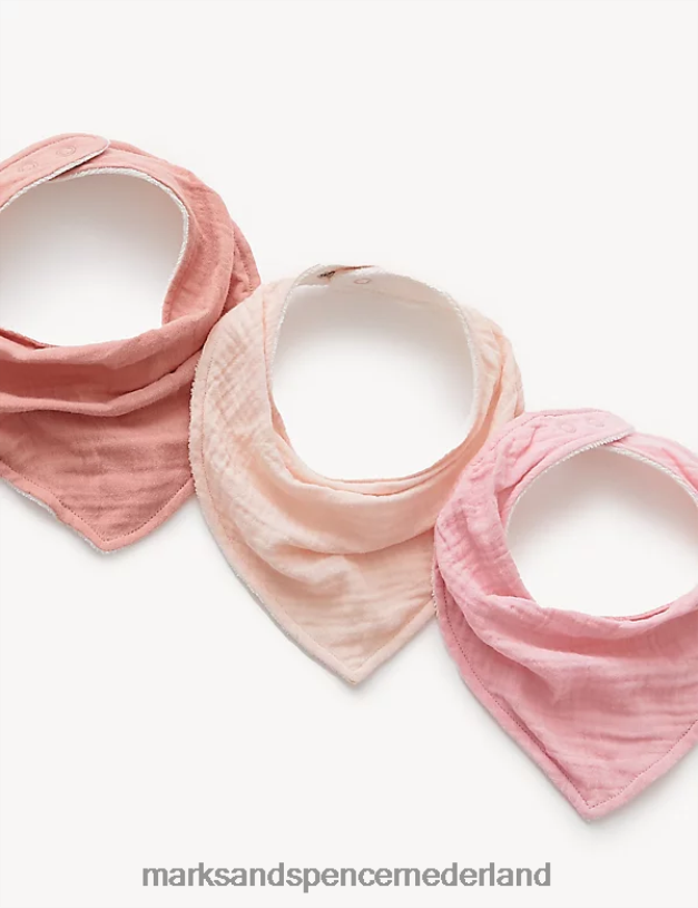 Marks & Spencer Baby 3 stuks katoenrijke dribbelslabbetjes antieke roos kleding N8VZP7471