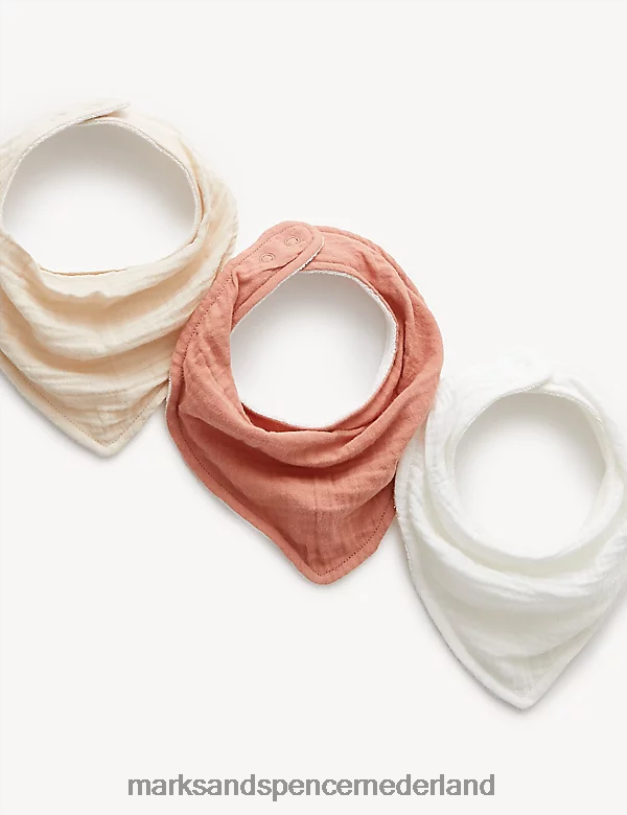 Marks & Spencer Baby 3 stuks katoenrijke dribbelslabbetjes biscuit kleding N8VZP7459