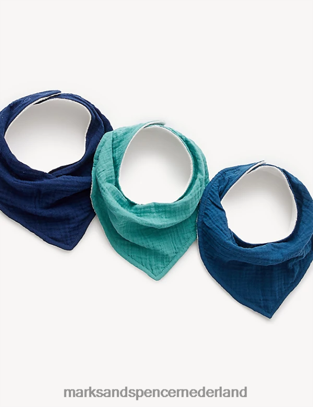 Marks & Spencer Baby 3 stuks katoenrijke dribbelslabbetjes indigo kleding N8VZP7399