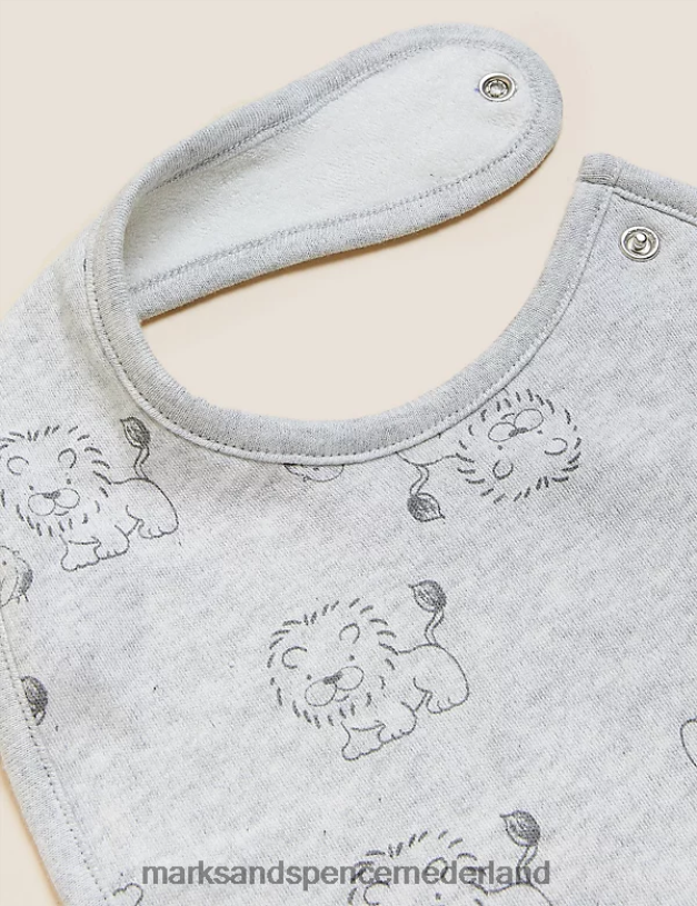 Marks & Spencer Baby 5 stuks katoenrijke slabbetjes met print grijs kleding N8VZP7404
