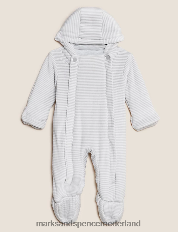 Marks & Spencer Baby velours gestreept kinderwagenpakje grijze mix kleding N8VZP7556