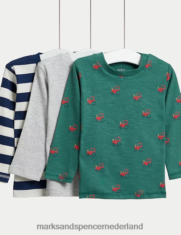 Marks & Spencer Baby 3 stuks katoenrijke tops met patroon multi kleding N8VZP7244