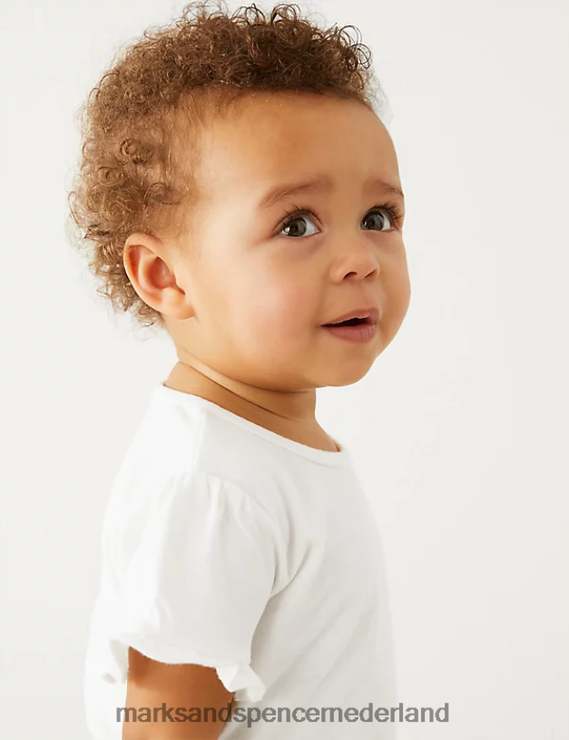 Marks & Spencer Baby T-shirt van puur katoen met ruches wit kleding N8VZP7992