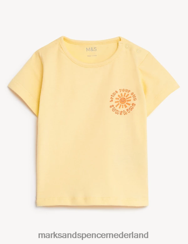 Marks & Spencer Baby T-shirt van puur katoen met zonneschijnslogan geel kleding N8VZP7434