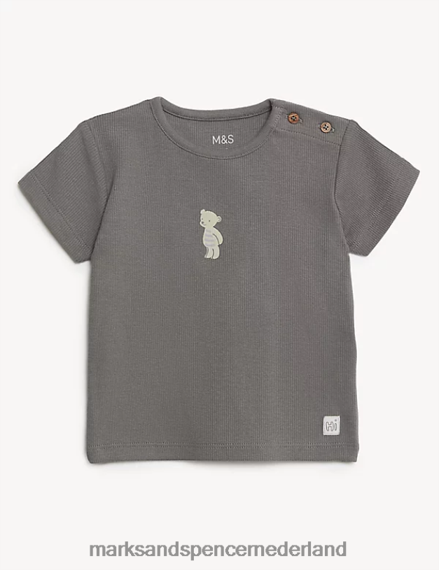 Marks & Spencer Baby katoenrijk beer-t-shirt middelgrijs kleding N8VZP7401