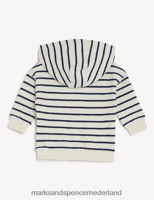 Marks & Spencer Baby katoenrijke gestreepte trui met capuchon multi kleding N8VZP7297