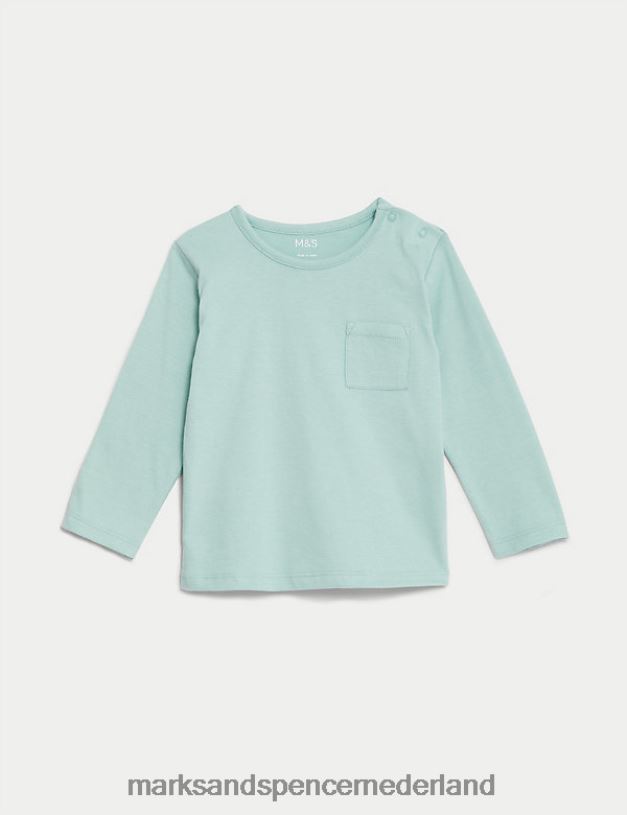 Marks & Spencer Baby puur katoenen topje licht blauwgroen kleding N8VZP7752