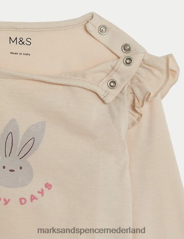 Marks & Spencer Baby top van puur katoen met konijntjesslogan room kleding N8VZP7623