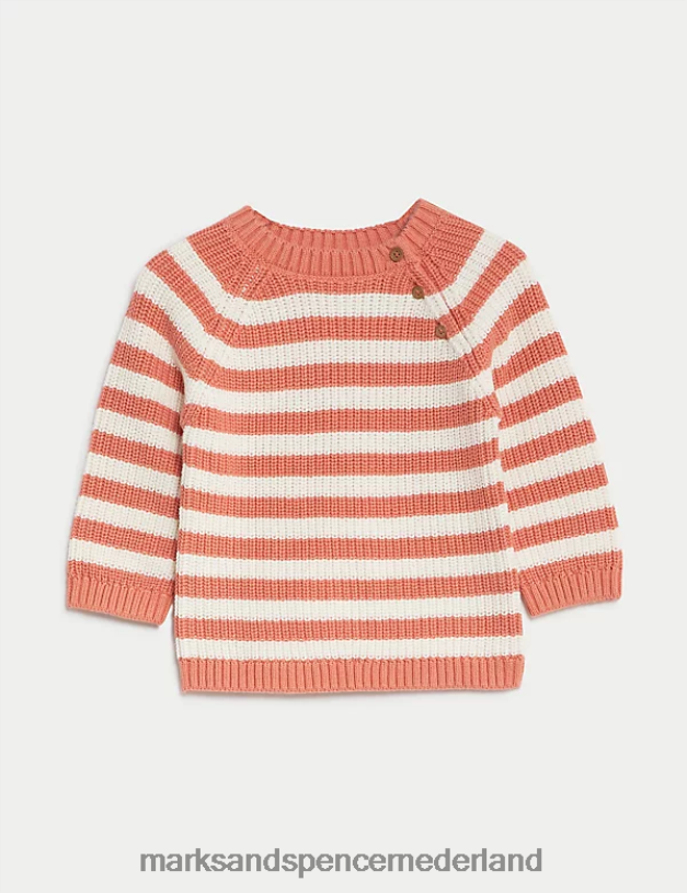 Marks & Spencer Baby Gestreepte gebreide trui van puur katoen koperen roos kleding N8VZP7371