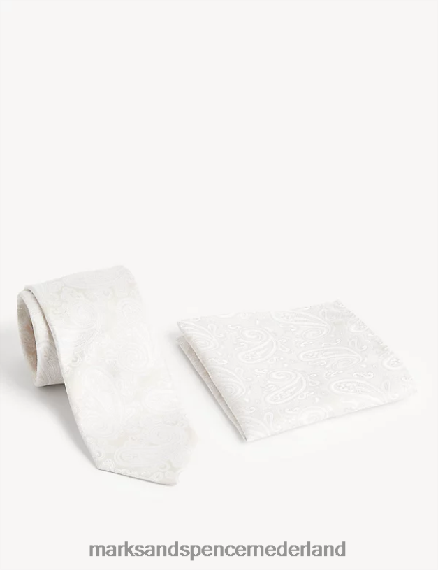 Marks & Spencer Heren Paisley stropdas en pochetset Champagne accessoires N8VZP7005