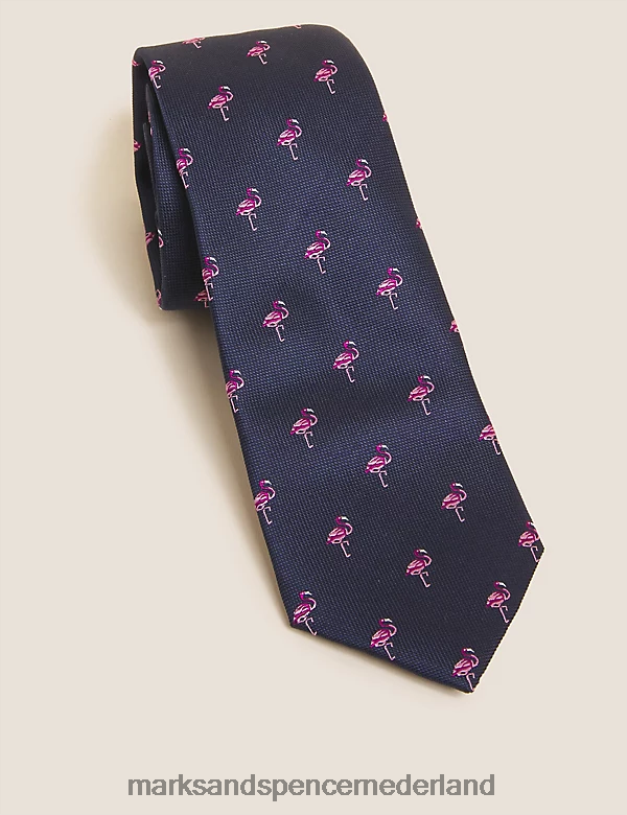 Marks & Spencer Heren Stropdas van zuiver zijde met flamingoprint zwart accessoires N8VZP5322