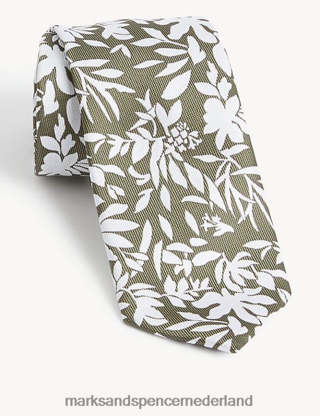 Marks & Spencer Heren bloemen stropdas middelgroen accessoires N8VZP6679