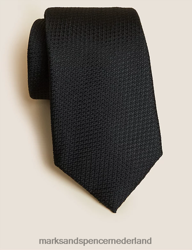 Marks & Spencer Heren getextureerde puur zijden stropdas zwart accessoires N8VZP6361