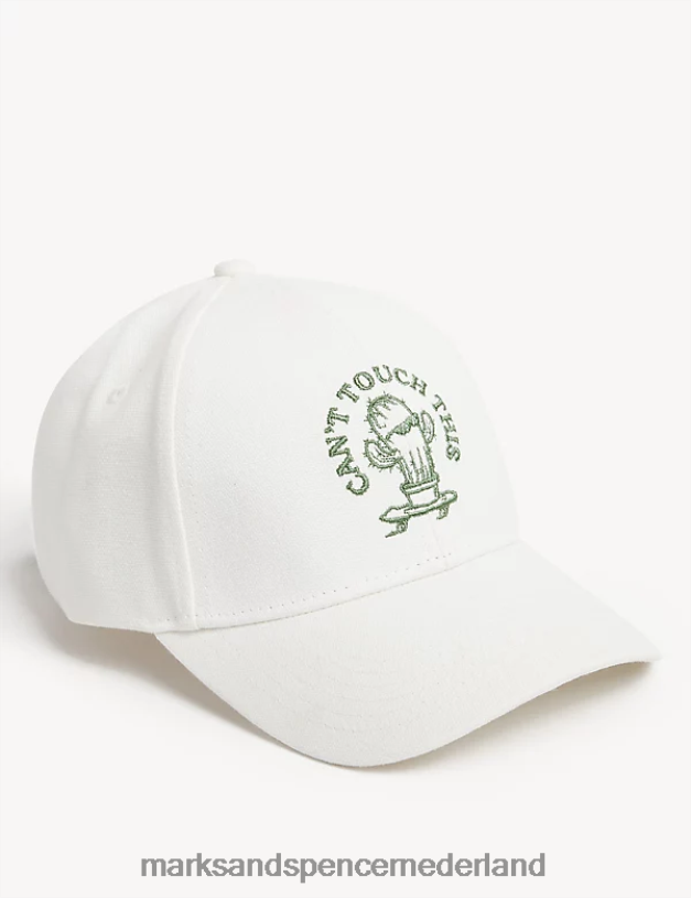 Marks & Spencer Heren Baseballpet met geborduurde slogan van puur katoen witte mix accessoires N8VZP5853