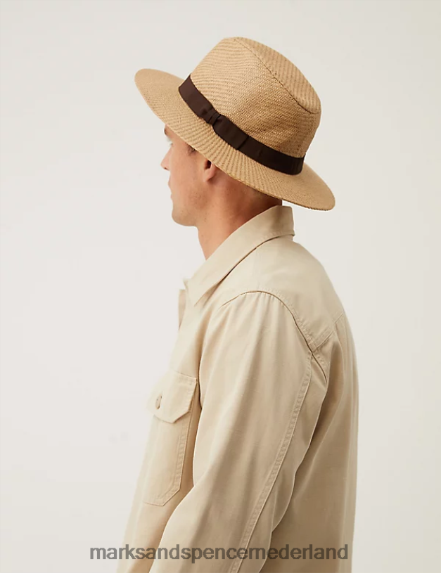 Marks & Spencer Heren Getextureerde ambassadeurshoed met brede rand natuurlijk accessoires N8VZP5256