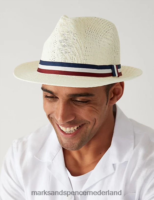 Marks & Spencer Heren getextureerde trilby witte mix accessoires N8VZP6421