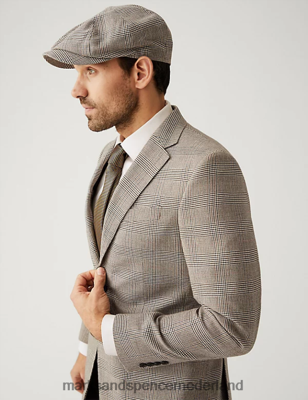 Marks & Spencer Heren katoenrijke geruite bakkershoed bruin mengsel accessoires N8VZP5624