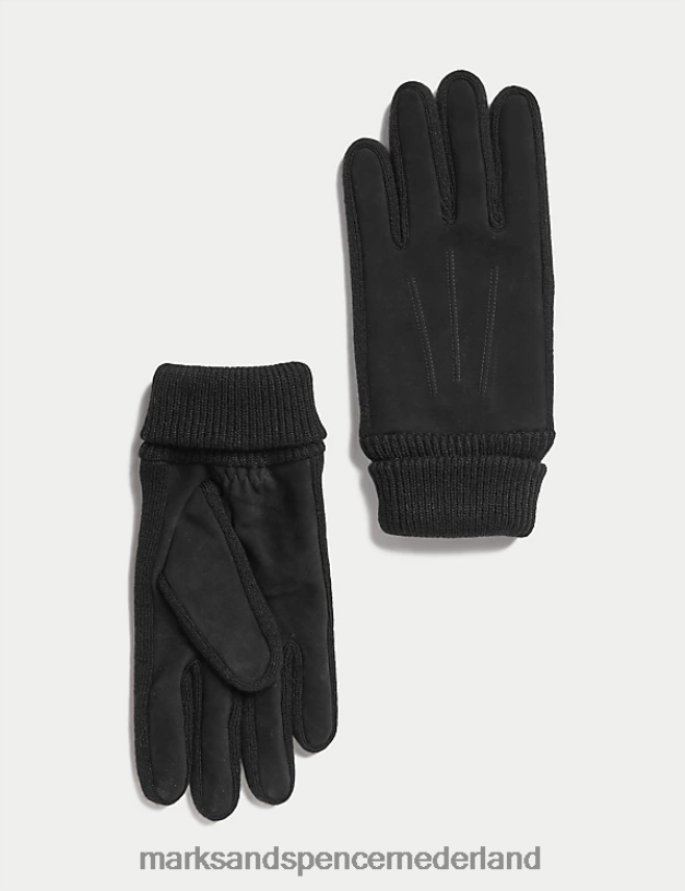 Marks & Spencer Heren nubuck leren handschoenen zwart accessoires N8VZP7199