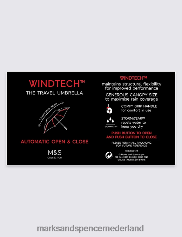 Marks & Spencer Heren aktetasparaplu met stormkleding en windtech zwart accessoires N8VZP6840