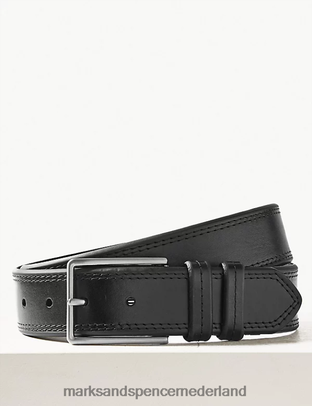 Marks & Spencer Heren Leren riem met stikseldetail zwart accessoires N8VZP6916