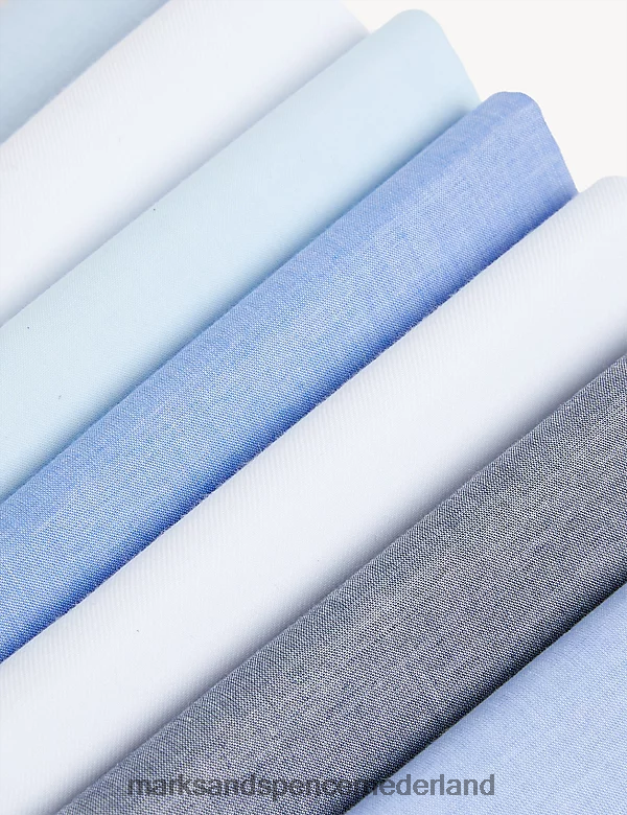 Marks & Spencer Heren 7 stuks antibacteriële zakdoeken van puur katoen met gezuiverde afwerking blauw mengsel accessoires N8VZP5967