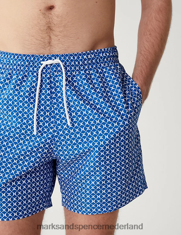 Marks & Spencer Heren sneldrogende zwemshort met geometrische print blauw kleding N8VZP5487