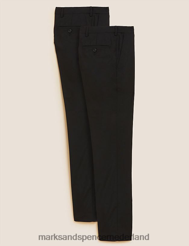 Marks & Spencer Heren 2-delige regular-fit broek met kreukbescherming zwart kleding N8VZP6630