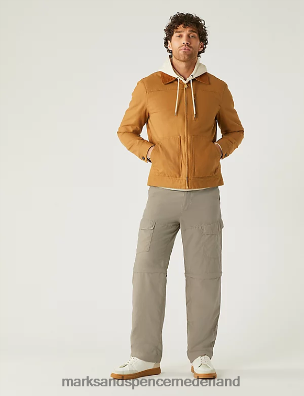 Marks & Spencer Heren Regular-fit trekking-cargobroek met ritssluiting steen kleding N8VZP7480