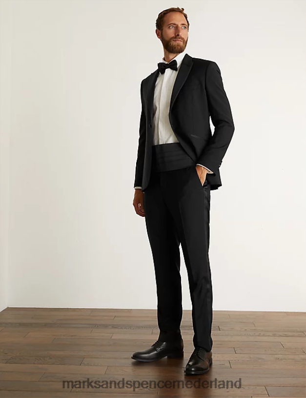Marks & Spencer Heren Slim-fit Italiaanse smokingbroek van zuivere wol zwart kleding N8VZP6071