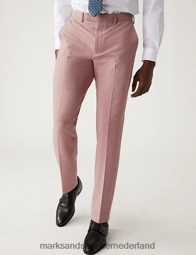 Marks & Spencer Heren Slim fit gemêleerde stretch pantalon roze kleding N8VZP5023