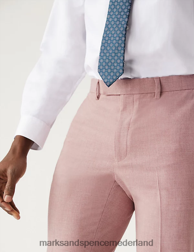 Marks & Spencer Heren Slim fit gemêleerde stretch pantalon roze kleding N8VZP5023