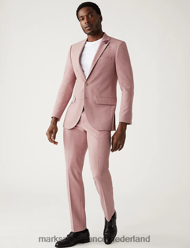 Marks & Spencer Heren Slim fit gemêleerde stretch pantalon roze kleding N8VZP5023