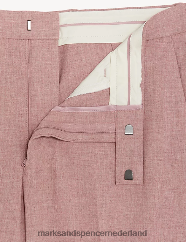 Marks & Spencer Heren Slim fit gemêleerde stretch pantalon roze kleding N8VZP5023