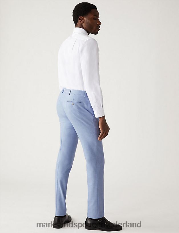Marks & Spencer Heren Slim fit gemêleerde stretch pantalon zacht blauw kleding N8VZP5429