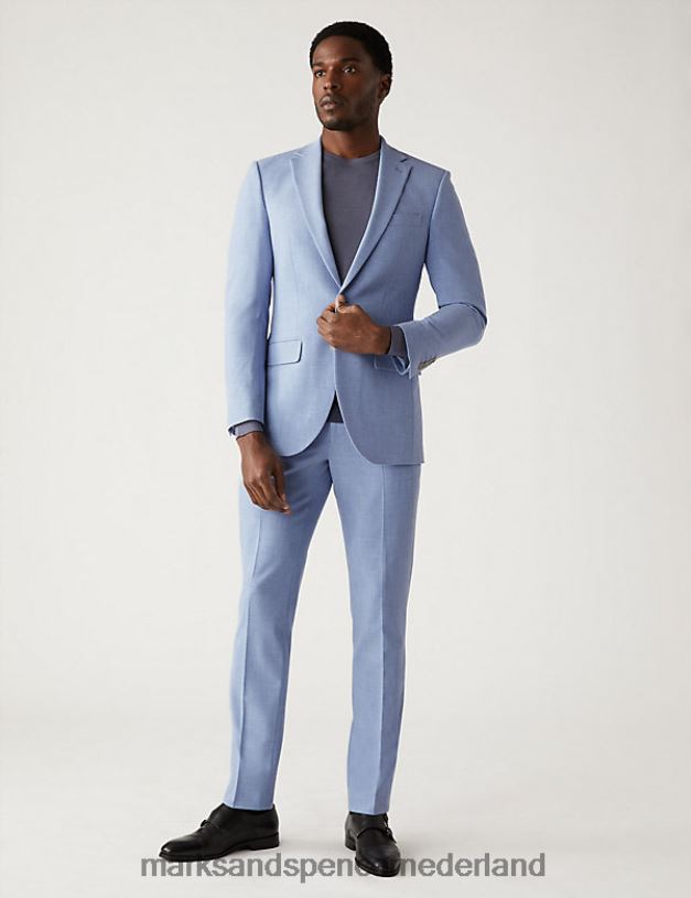 Marks & Spencer Heren Slim fit gemêleerde stretch pantalon zacht blauw kleding N8VZP5429