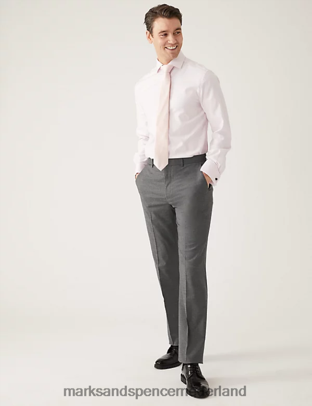 Marks & Spencer Heren Slim-fit pantalon met stretch van haaienleer zilver grijs kleding N8VZP6042