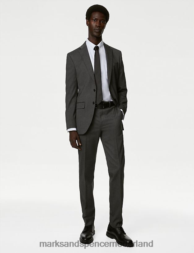 Marks & Spencer Heren Slim-fit stretchbroek met platte voorkant grijs kleding N8VZP6796