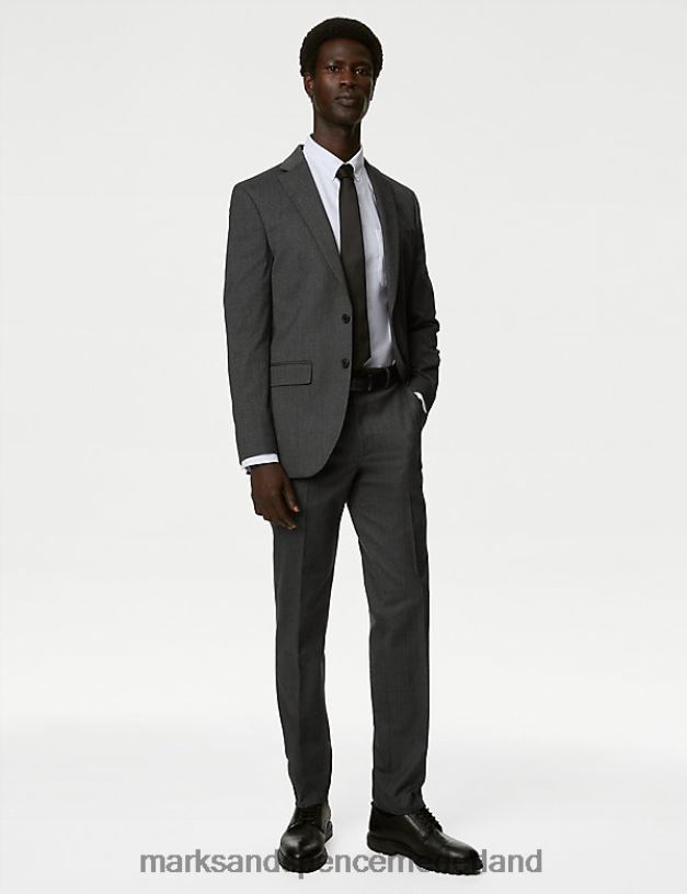 Marks & Spencer Heren Slim-fit stretchbroek met platte voorkant grijs kleding N8VZP6796