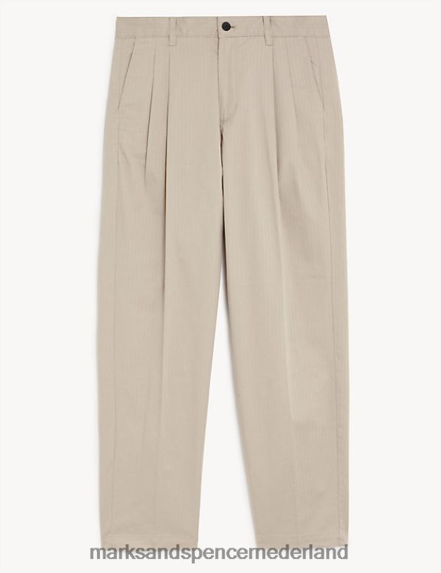 Marks & Spencer Heren Walton chino met dubbele plooi en visgraatmotief ecru kleding N8VZP5513