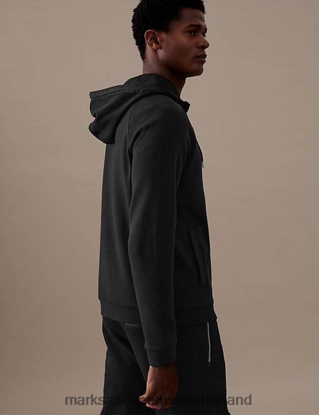 Marks & Spencer Heren Hoodie van een katoenmix met halve rits zwart kleding N8VZP7088