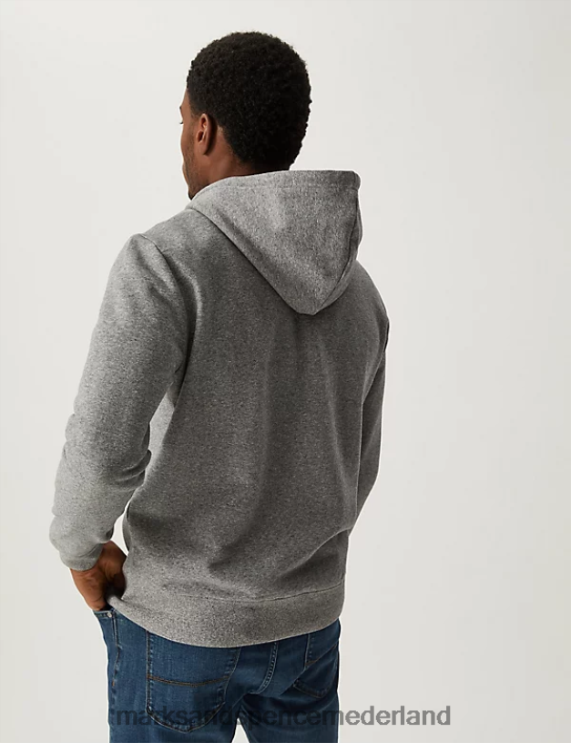 Marks & Spencer Heren hoodie van puur katoen grijze mergel kleding N8VZP7537