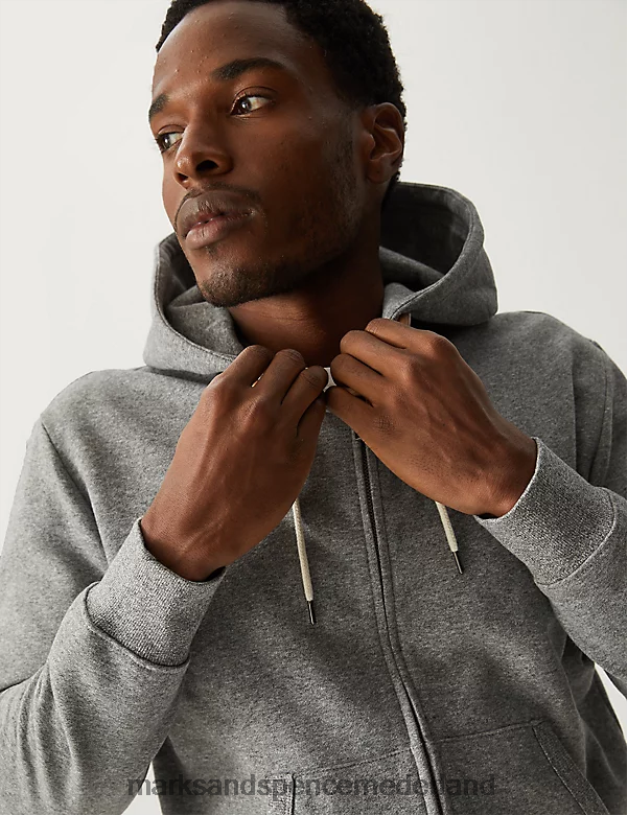 Marks & Spencer Heren hoodie van puur katoen grijze mergel kleding N8VZP7537