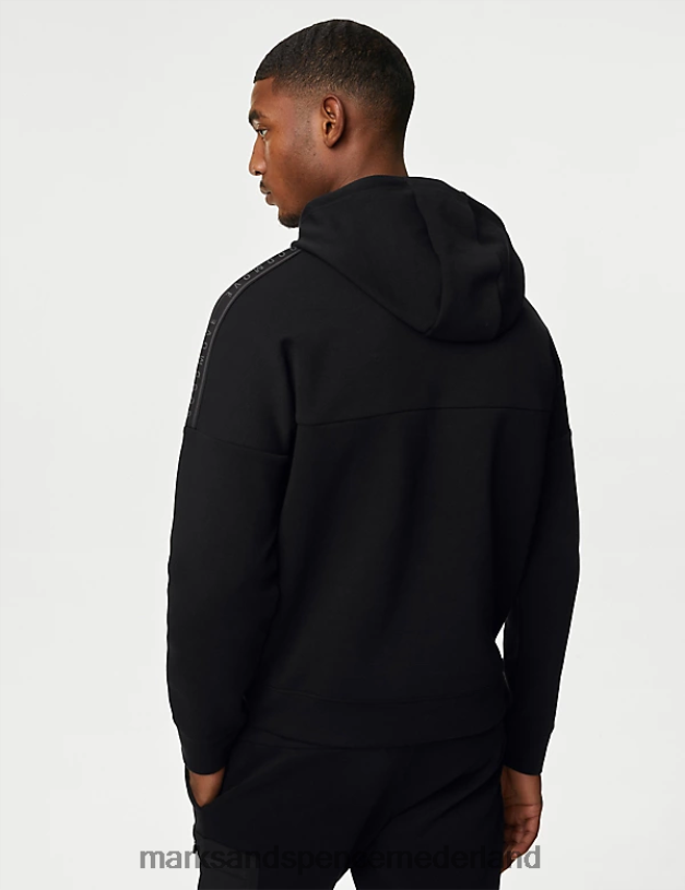 Marks & Spencer Heren katoenrijke hoodie met lange mouwen zwart kleding N8VZP6612